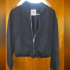 Zara Women's Soft Bomber Jacket With Stoppers In Black Sz SMALL